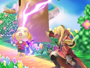 Super Smash Bros ultimate Nintendo Switch Robin hitting Isabelle with lightning 