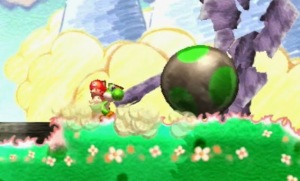 Giant black Yoshi egg on green hill Yoshi's New Island Nintendo 3DS