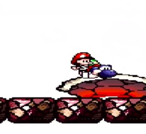 Yoshi and Baby Mario defeat Hookbill with a stomp Yoshi's Island SNES Nintendo 