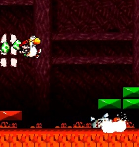 Tap Tap the Red Nose Falls in the Lava Yoshi's Island SNES Nintendo 