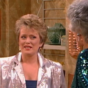 Blanche Devereaux wearing shiny pink blouse The Golden Girls Rue McClanahan