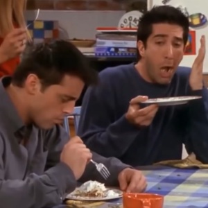 Joey Tribbiani eating food Rachel made Friends sitcom Matt LeBlanc