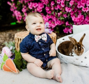 Baby boy Easter Photos with bunny 